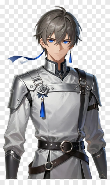 Anime Character In Silver Armor PNG