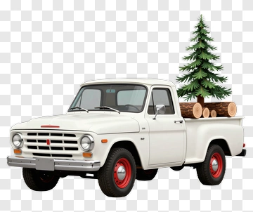 Pickup Truck With Christmas Tree And Logs PNG