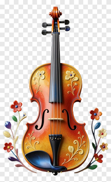 Colorful Violin With Floral Decorations PNG