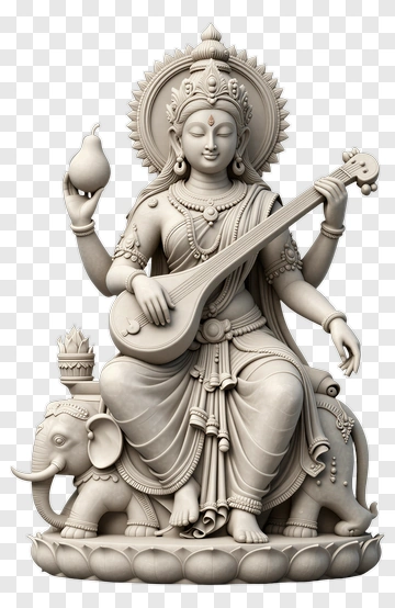 Goddess Saraswati Playing A Veena With An Elephant PNG