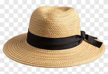 Wide Brim Straw Hat With Black Ribbon PNG