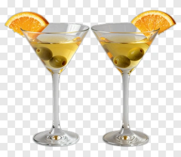 Cocktail Glasses With Olives And Orange Slice PNG