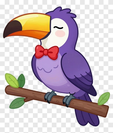 Cartoon Purple Toucan Sitting On A Branch PNG