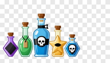 Colorful Potion Bottles With Skull Labels PNG