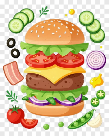 Colorful Hamburger With Fresh Ingredients PNG