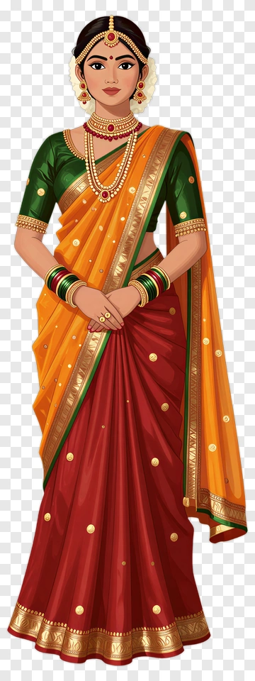 Woman In Traditional Indian Saree PNG