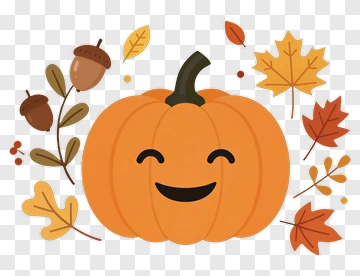 Happy Pumpkin Surrounded By Autumn Leaves PNG