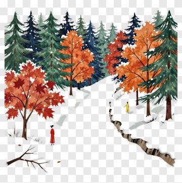 Autumn Forest Landscape With People Walking PNG