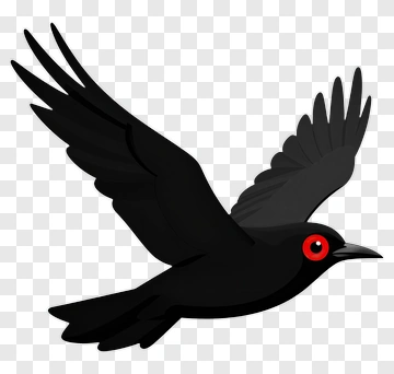 Black Bird With Red Eyes In Flight PNG