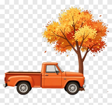 Orange Pickup Truck Beside A Tree With Autumn Leaves PNG