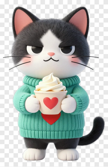 Cartoon Cat Holding A Cup Of Cream PNG