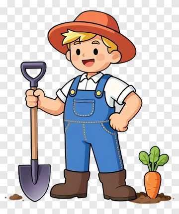 Cartoon Farmer Holding A Shovel PNG