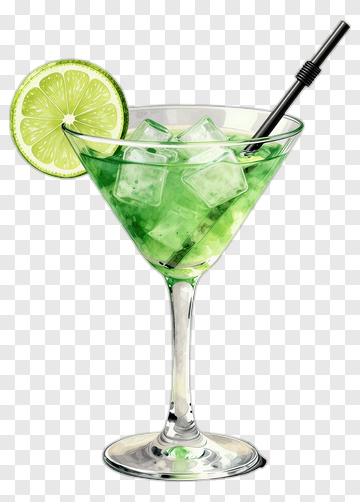 Green Cocktail With Lime Slice And Straw PNG