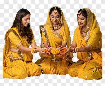 Women In Yellow Sarees Celebrating A Cultural Festival PNG
