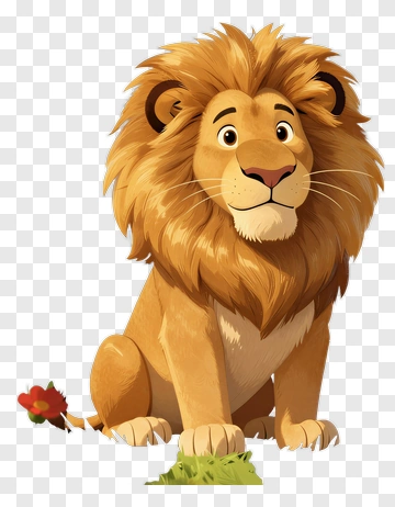 Cartoon Lion Sitting With Flower PNG