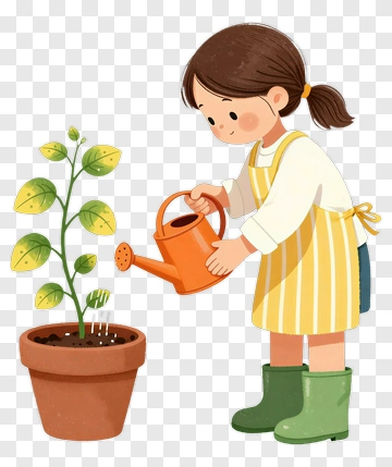 Girl Watering A Plant PNG