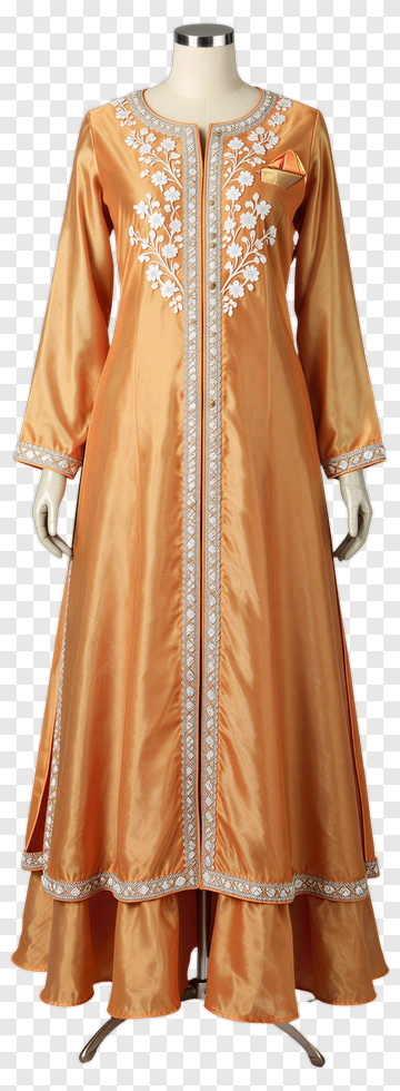 Elegant Orange Dress With Floral Embroidery PNG