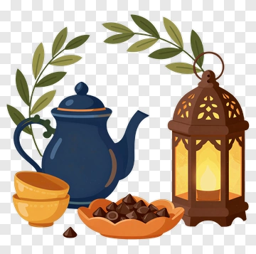 Tea Pot With Lantern And Chocolate Treats PNG