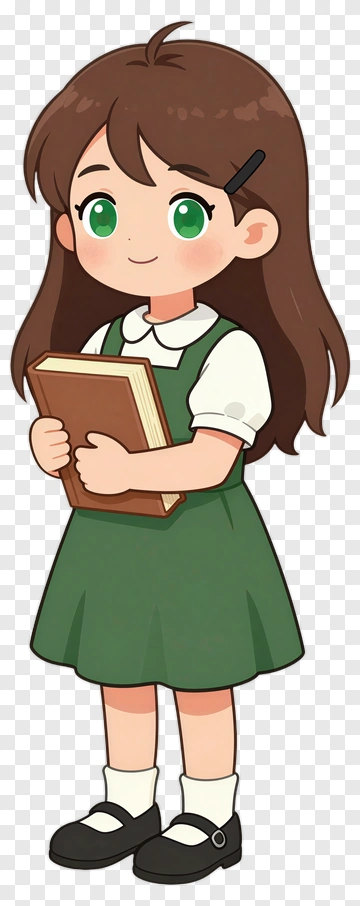 Cartoon Girl Holding A Book PNG