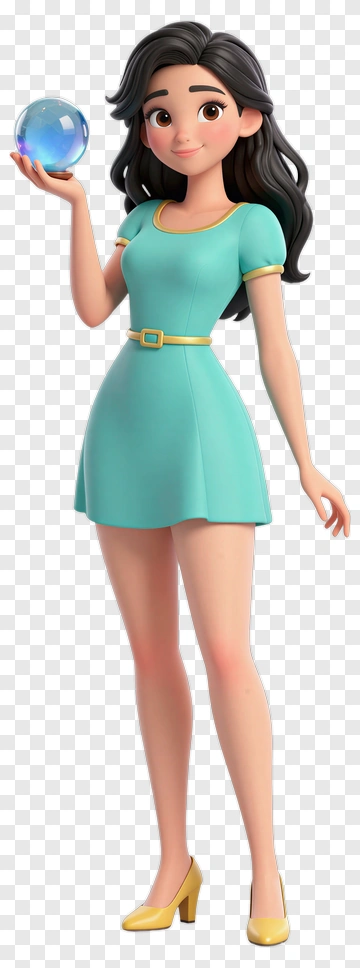 3D Woman Holding A Blue Sphere PNG