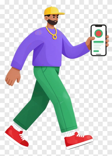 3D Man Walking While Holding A Smartphone PNG