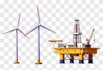 Wind Turbines Next To An Oil Platform PNG