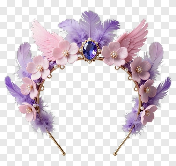 Floral Headband With Wings And Gemstone PNG