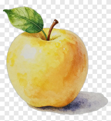 Watercolor Yellow Apple With Leaf PNG