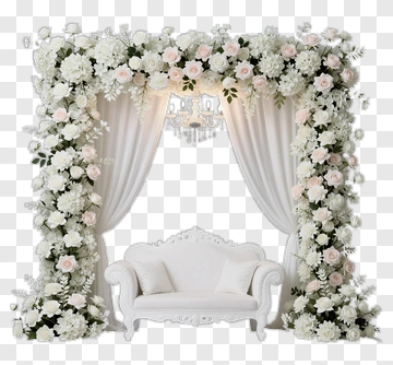 Elegant Wedding Floral Arch With White Sofa PNG