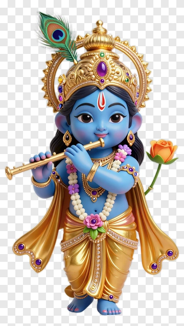 Colorful Krishna Playing Flute With A Rose PNG