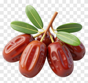 Cluster Of Red Dates With Green Leaves PNG