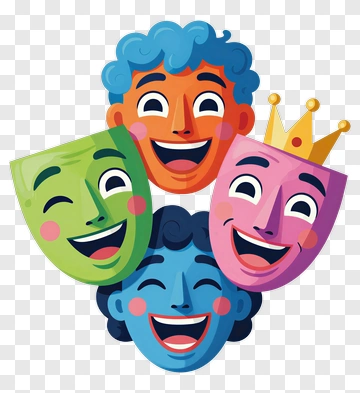 Colorful Cartoon Theater Masks With Happy Faces PNG