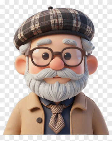 3D Cartoon Elderly Man With Glasses And A Hat PNG