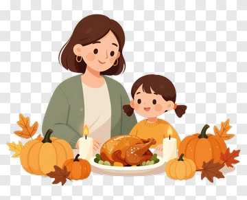 Thanksgiving Family Dinner With Turkey And Pumpkins PNG