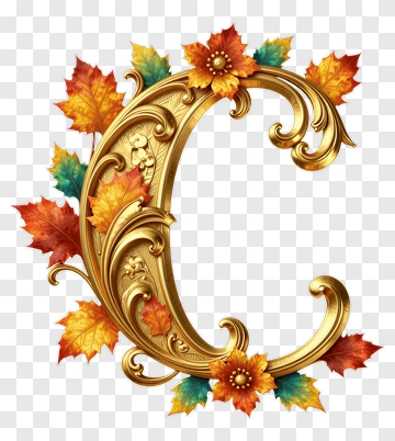 Decorative Letter C With Autumn Leaves PNG
