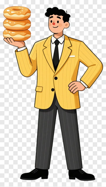 Cartoon Man Holding Three Donuts PNG