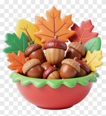 Colorful Acorn Bowl With Autumn Leaves PNG