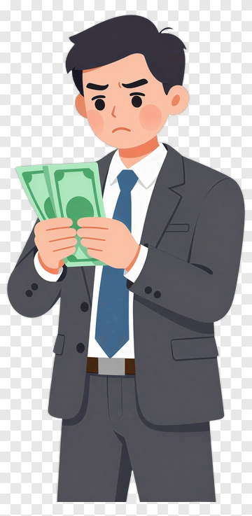 Concerned Businessman Holding Cash PNG