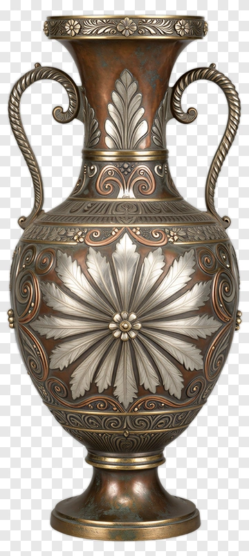 Decorative Metal Vase With Floral Design PNG