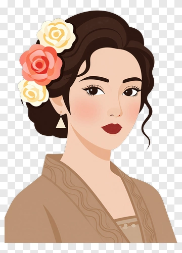 Beautiful Woman With Floral Hair Accessories PNG