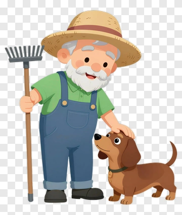 Cartoon Farmer Petting A Dog PNG