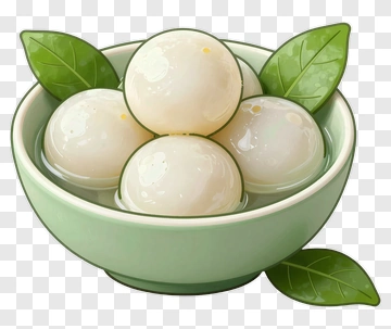 Bowl Of Glutinous Rice Balls With Leaves PNG