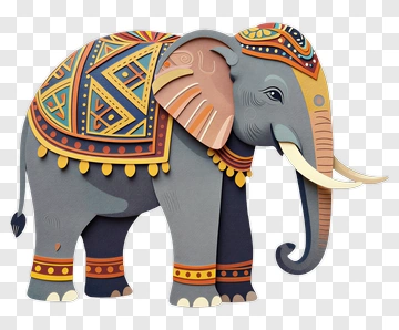 Colorful Elephant With Decorative Patterns PNG