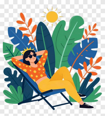 Woman Relaxing In A Tropical Setting PNG