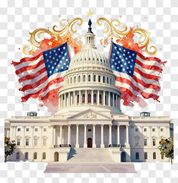 United States Capitol Building With American Flags PNG