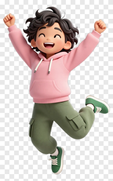 Happy Cartoon Boy Jumping In A Pink Hoodie PNG