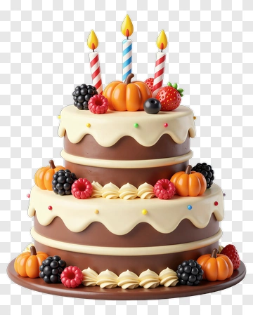 Birthday Cake With Candles And Fruits PNG