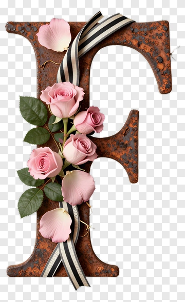 Floral Letter F With Pink Roses PNG