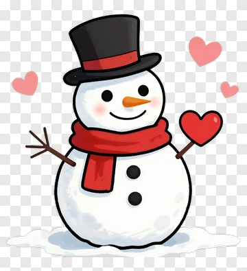 Cartoon Snowman Holding A Heart PNG