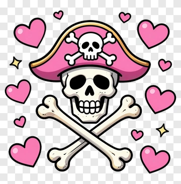 Cartoon Pirate Skull With Pink Hearts PNG